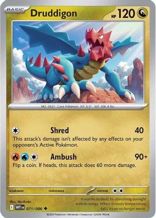Druddigon 071/086  - Reverse Holofoil SV White Flare - Uncommon