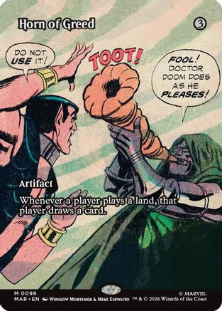 Horn of Greed (Borderless) (MAR-098) - Marvel Universe Eternal-Legal Foil