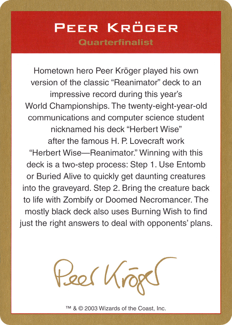 2003 Peer Kroger Biography Card [World Championship Decks]
