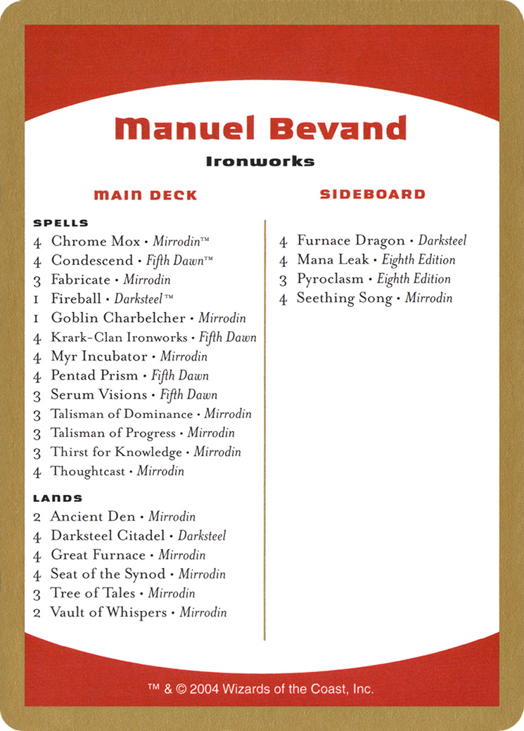 2004 Manuel Bevand Decklist Card [World Championship Decks]