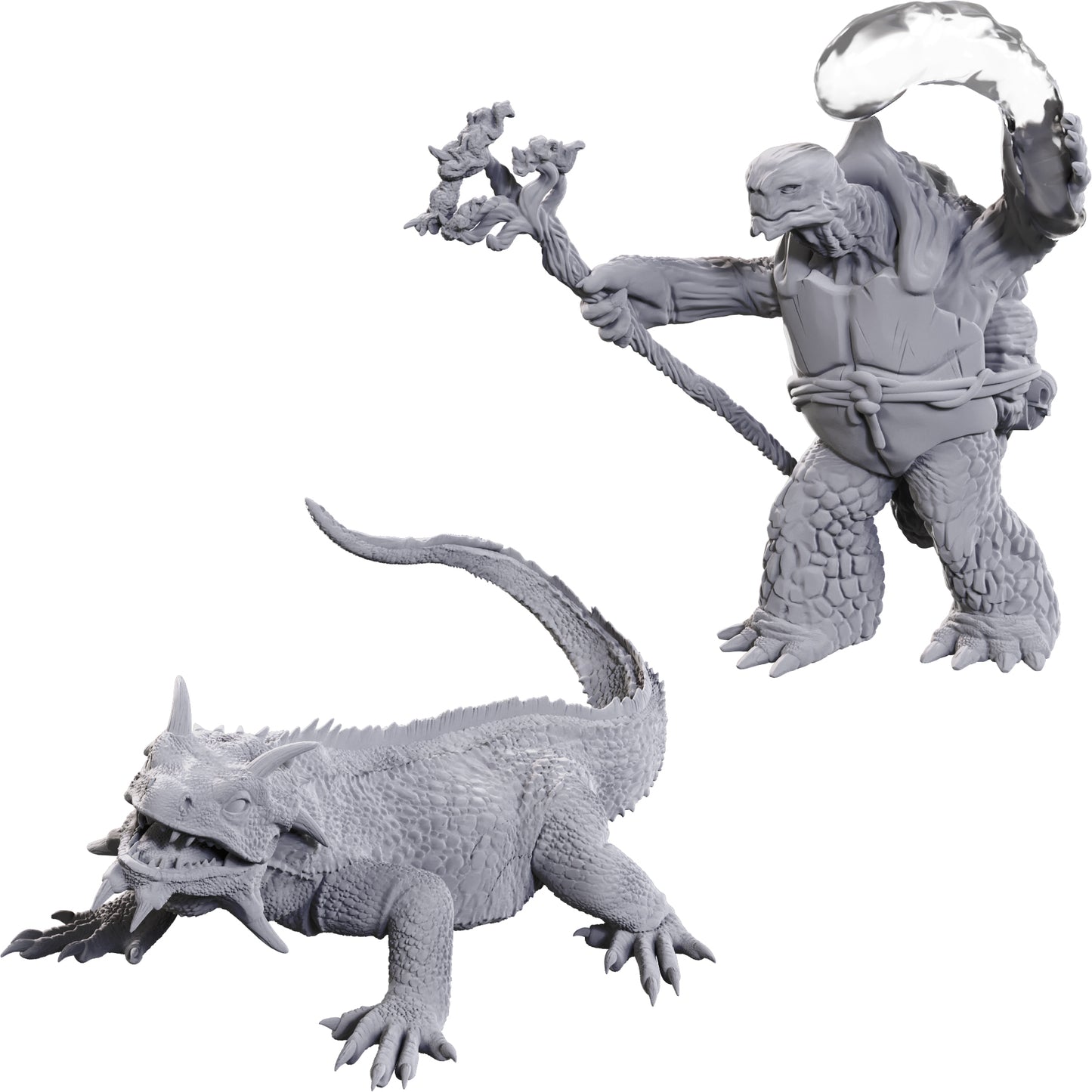 D&D Unpainted Minis - Tortle Druid and Wild Shape Giant Lizard (90707)