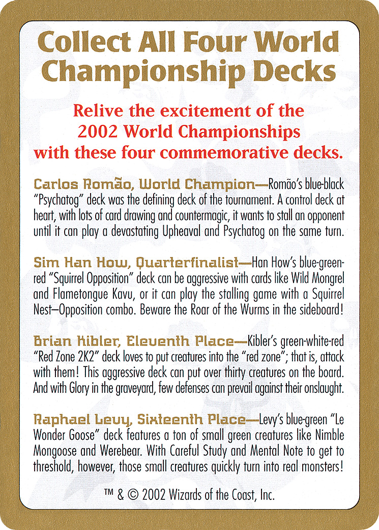 2002 World Championship Advertisement Card [World Championship Decks]