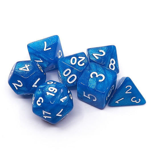 Polyhedral Abyss Dice Set - Marble Blue / White (AB0047)