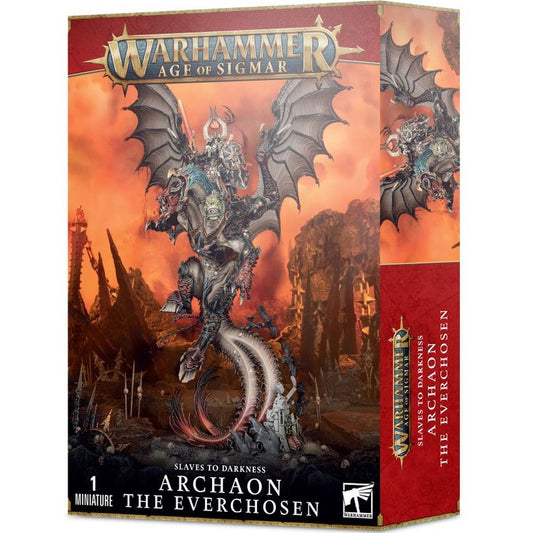 Warhammer Age of Sigmar game box featuring a dragon-like creature with 'Archaon The Everchosen' text.