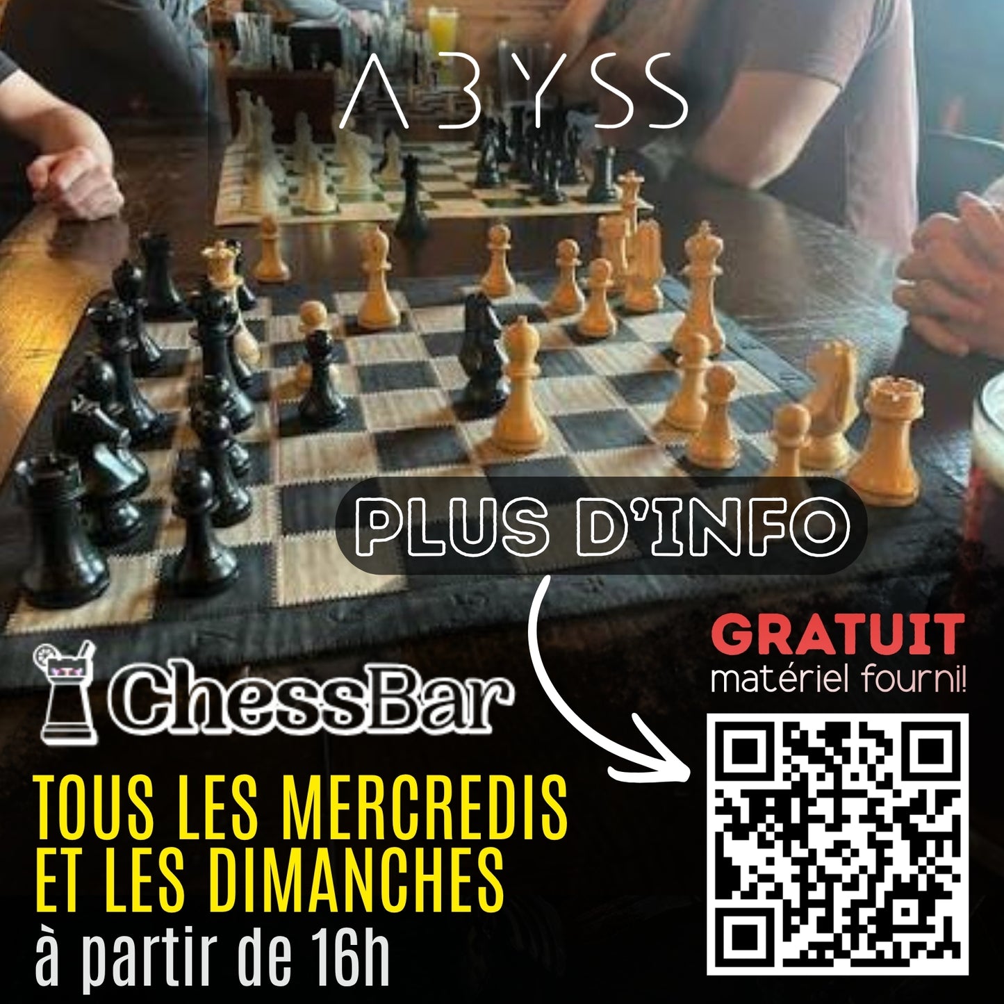 Chessbar à l'Abyss! Tournois d'échecs hebdomadaires