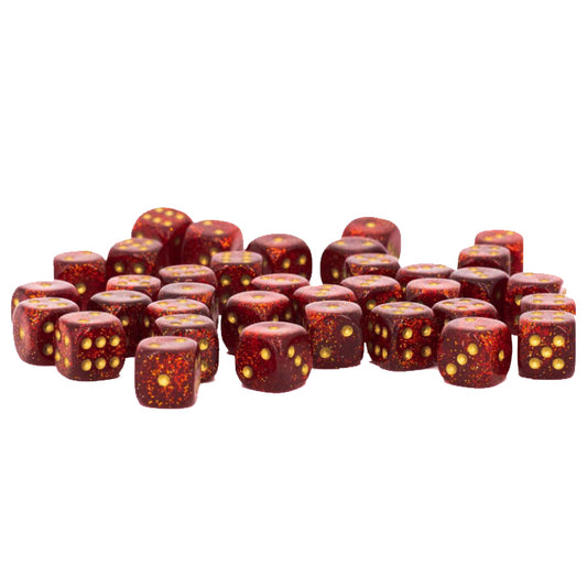 36 D6 Glitter 12mm Dice Ruby and Gold - CHX27904