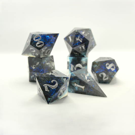 Sweet Dice - Polyhedral Resin - Smoky Sapphire Fairy Sparkle