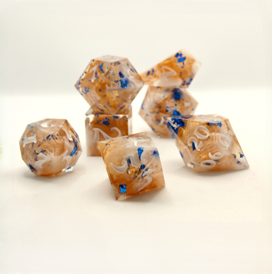 Sweet Dice - Polyhedral Resin - Blue & Gold Clouds