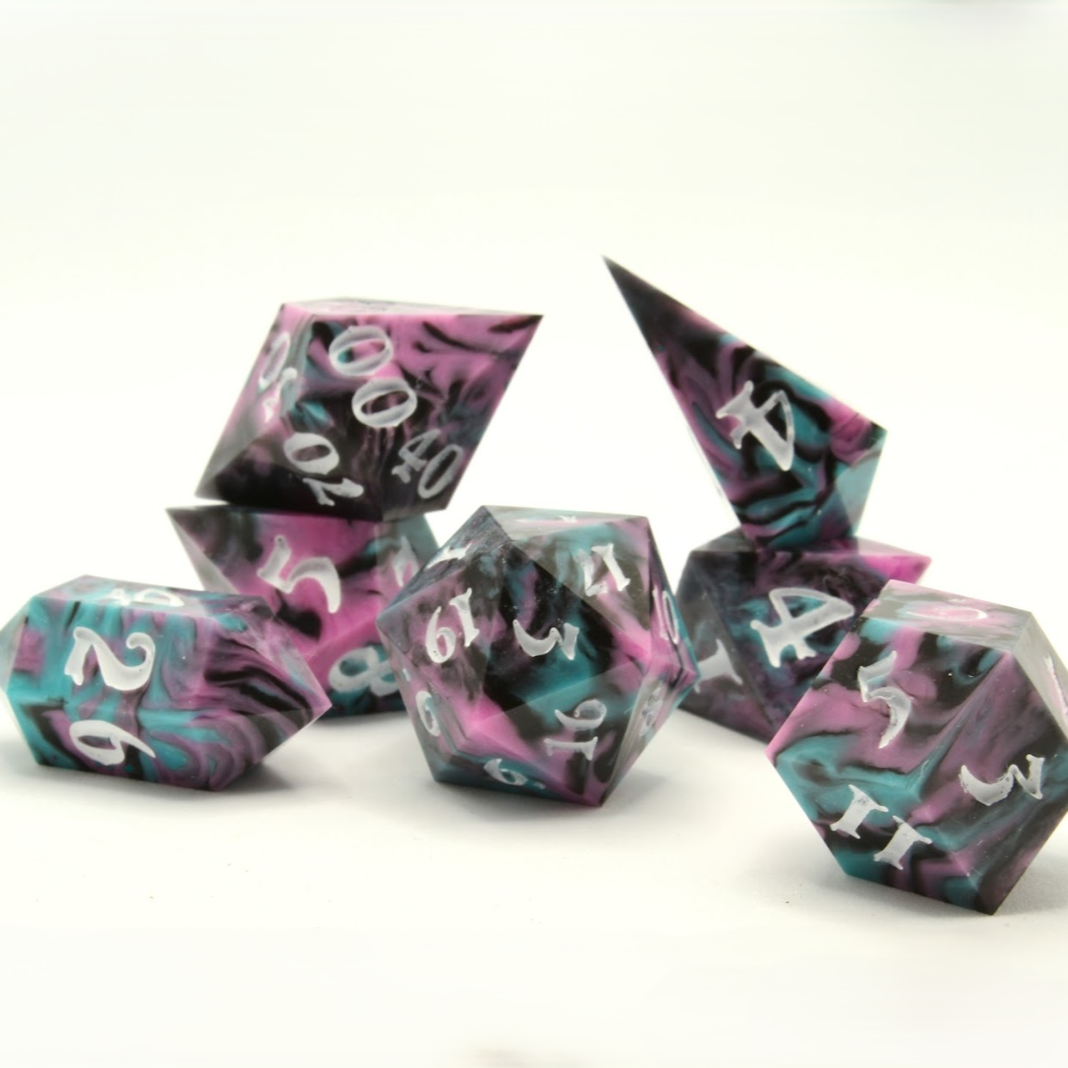 Sweet Dice - Polyhedral Resin Turquoise and Pink Swirl