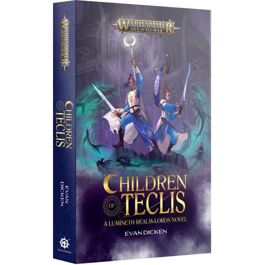 Cover of the book 'Children of Teclis' featuring fantasy characters in a dark, mystical setting.