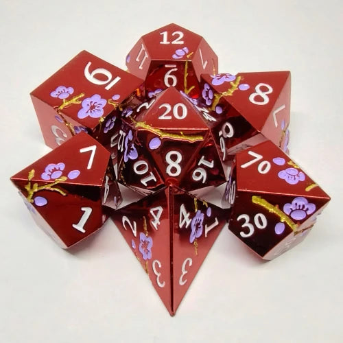 Plum Blossom Dice Set - Red with Purple Flower