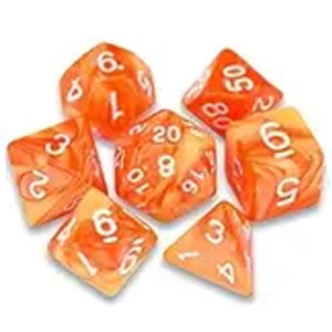 7 Polyhedral Abyss Dice Set - Orange Yellow Marble / White (AB0004)