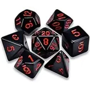 7 Polyhedral Abyss Dice Set - Jet Ink / Red (AB0010)