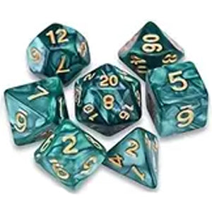 7 Polyhedral Abyss Dice Set - Emerald Marble / Gold (AB0014)
