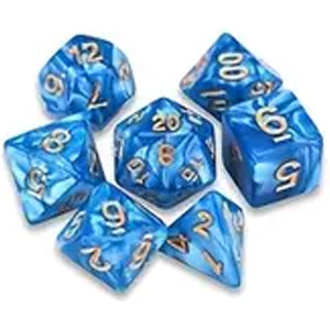 7 Polyhedral Abyss Dice Set - Sky Blue Marble / Gold (AB0016)