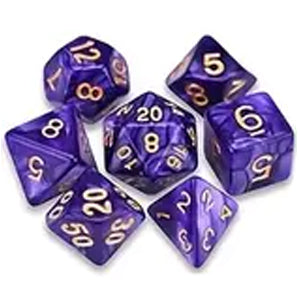 7 Polyhedral Abyss Dice Set - Amethyst Marble / Gold (AB0017)