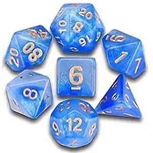 7 Polyhedral Abyss Dice Set - Baby Blue Nebula / Gold (AB0034)