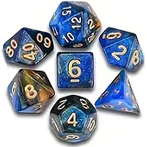 7 Polyhedral Abyss Dice Set - Marble Blue / Gold (AB0038)