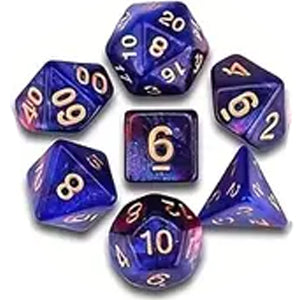 7 Polyhedral Abyss Dice Set - Purple-Blue / Gold (AB0040)