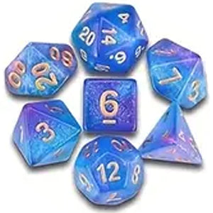 7 Polyhedral Abyss Dice Set - Blue-Pink / Gold (AB0041)