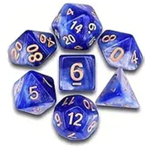 7 Polyhedral Abyss Dice Set - Blue-White / Gold (AB0045)