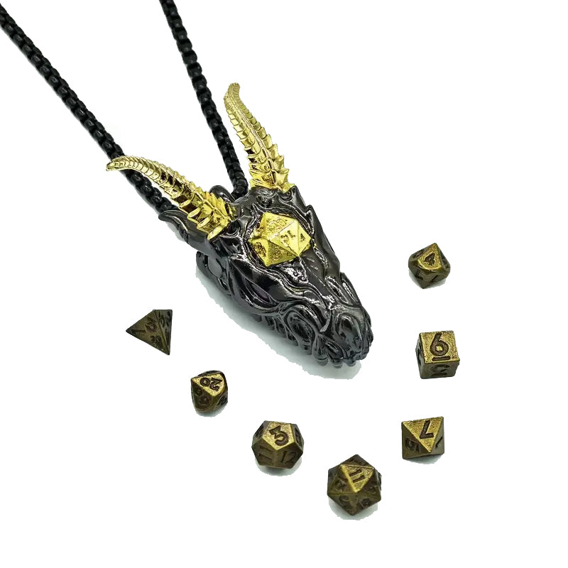 Necklace With Mini Metal Dice - Bronze Dragon's Head