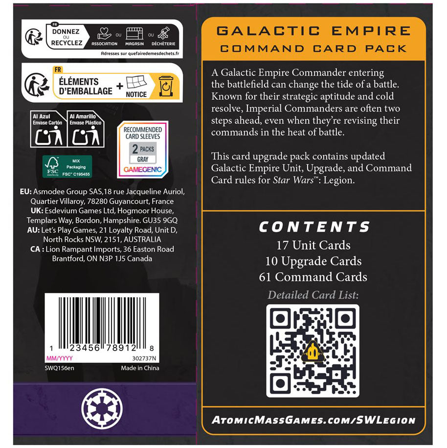 Star Wars: Legion - Galactic Empire Command Card Pack (SWQ156EN) - Preorder