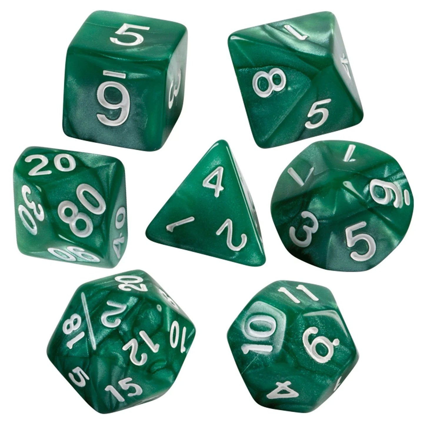7 Polyhedral Abyss Dice Set - Emerald Marble / White (AB0073)