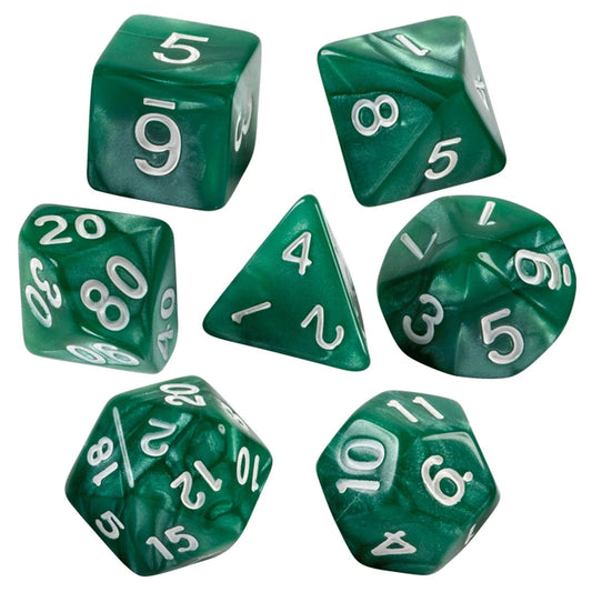 7 Polyhedral Abyss Dice Set - Emerald Marble / White (AB0073)