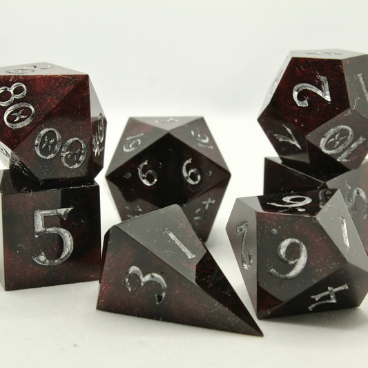 Sweet Dice - Polyhedral Resin - Dark Ruby Ink & Silver Glitter