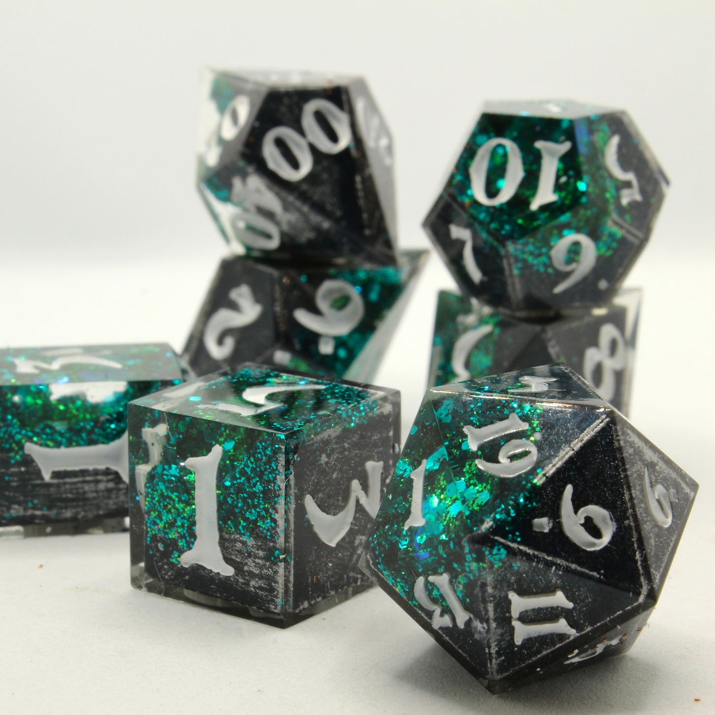 Sweet Dice - Polyhedral Resin - Grey Slate & Teal Geode
