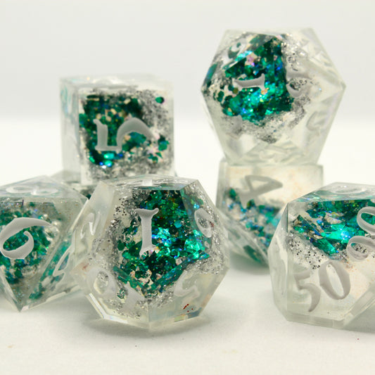 Sweet Dice - Polyhedral Resin - Clear & Teal Geode