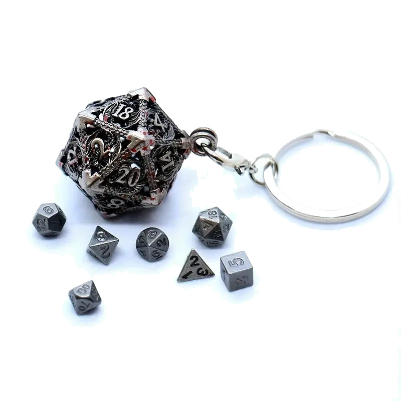 Keychain With Mini Metal Dice - Bloody Silver