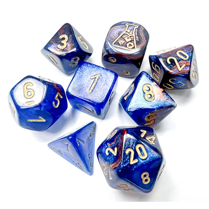 7 Polyhedral Dice Set Lab Dice - Lustrous Azurite/Gold - CHX30055