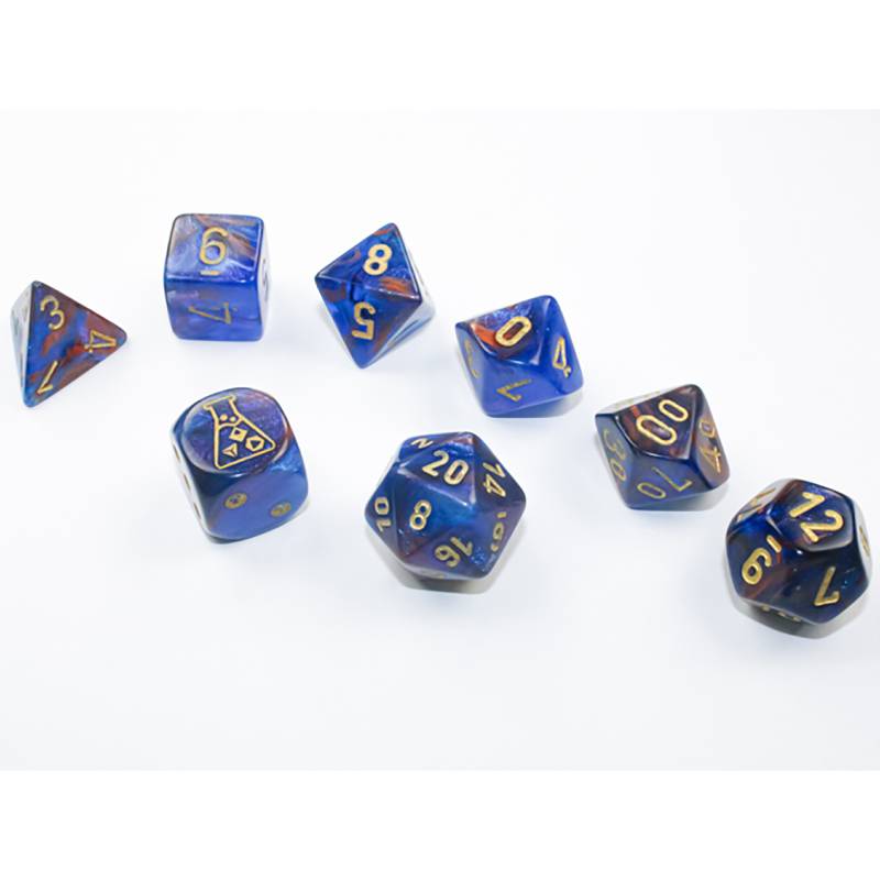 7 Polyhedral Dice Set Lab Dice - Lustrous Azurite/Gold - CHX30055