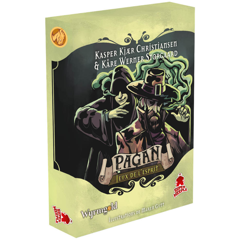 Board game box titled 'Pégan' with a character illustration on a white background