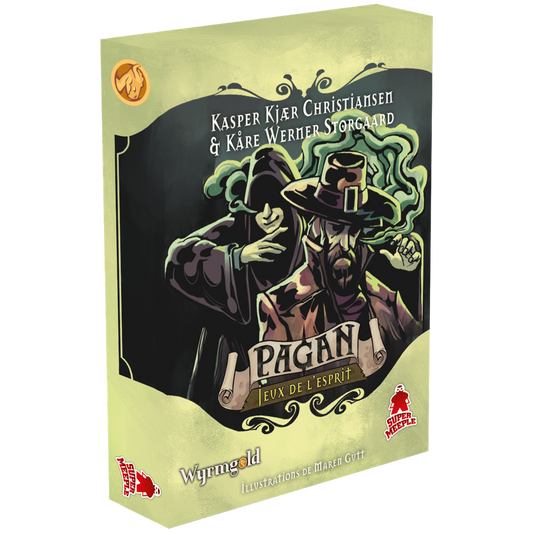 Board game box titled 'Pégan' with a character illustration on a white background