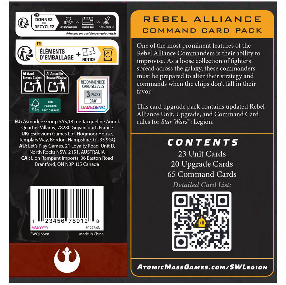 Star Wars: Legion - Rebel Alliance Command Card Pack (SWQ155EN) - Preorder