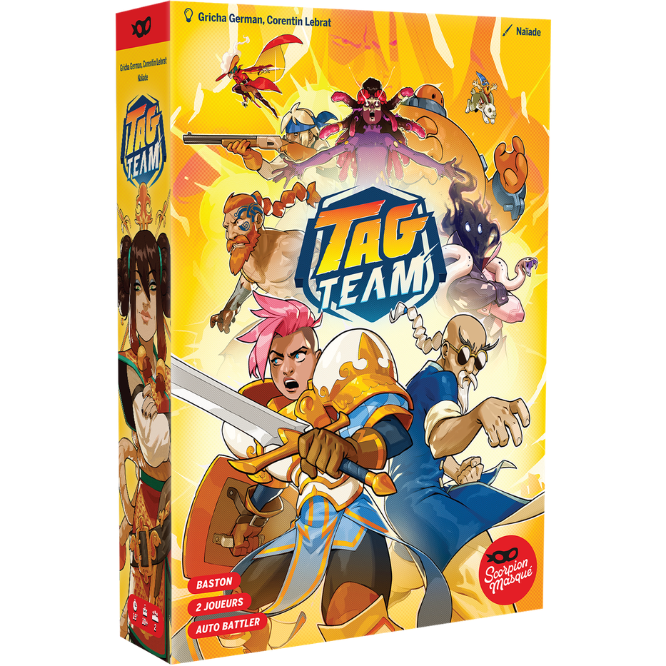 Box of 'Tag Team' game with colorful characters on a white background