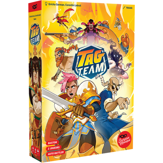 Box of 'Tag Team' game with colorful characters on a white background
