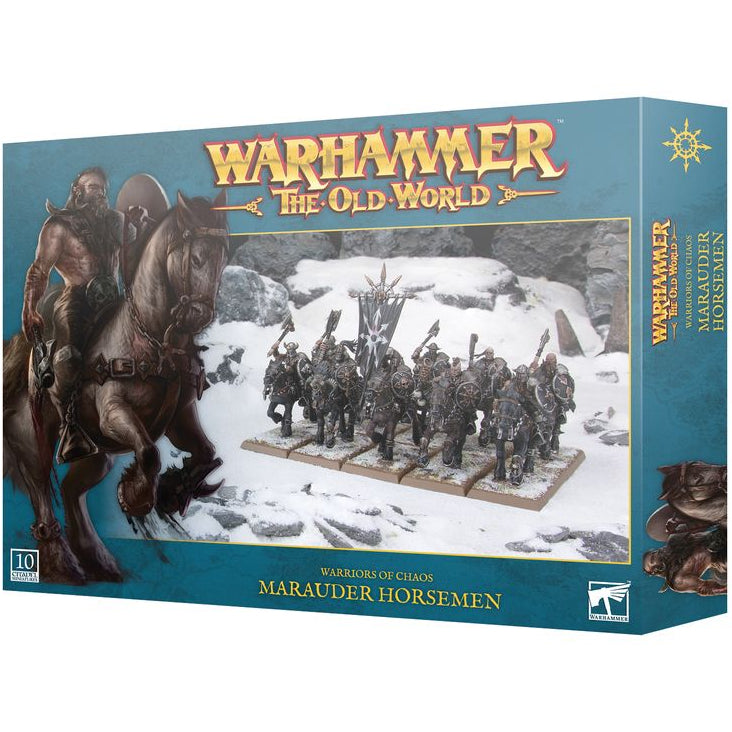 Warhammer The Old World game box with marauder horsemen figures on a snowy landscape