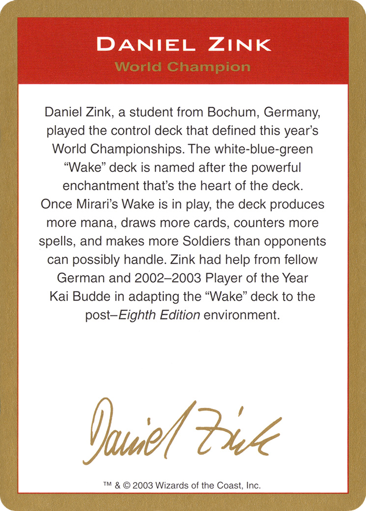 2003 Daniel Zink Biography Card [World Championship Decks]