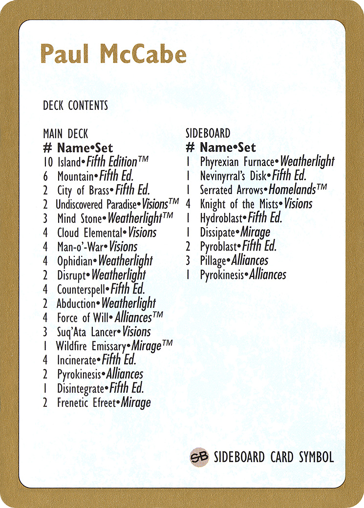 1997 Paul McCabe Decklist Card [World Championship Decks]