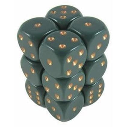 12 D6 Opaque 16mm Dice Dusty Green w/copper - CHX25615 - Abyss Game Store