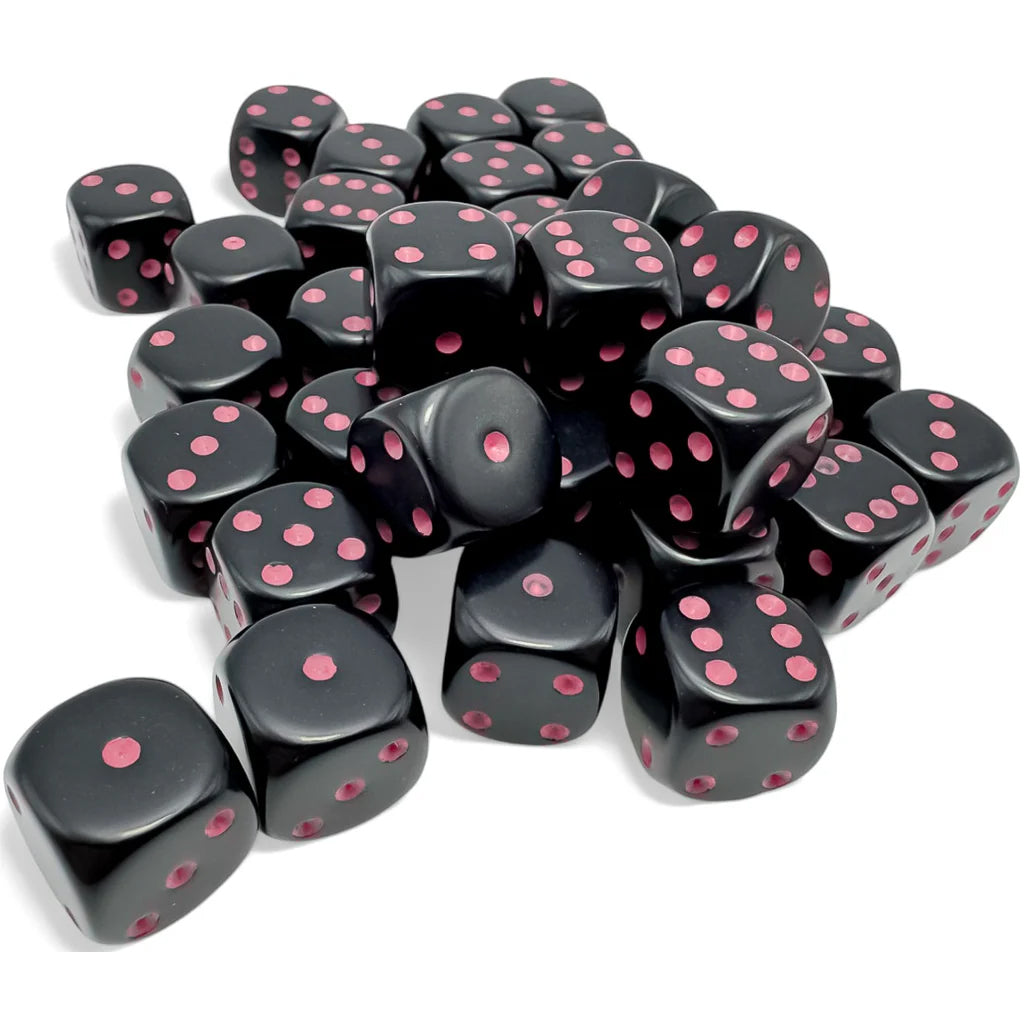 36 D6 Opaque 12mm Dice Black / Pink - CHX25848