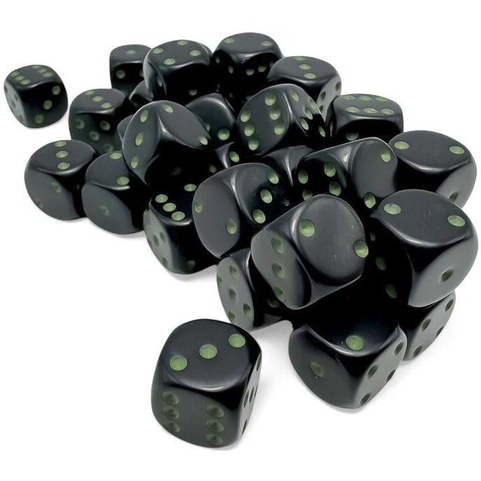 36 D6 Opaque 12mm Dice Black / Green - CHX25858