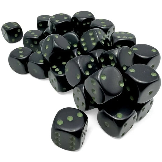 36 D6 Opaque 12mm Dice Black / Green - CHX25858