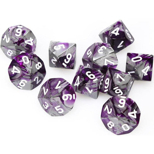 10 D10 Gemini Dice Purple-Steel with White - CHX26232 - Abyss Game Store