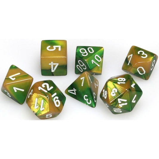 7 Polyhedral Dice Set Gemini Gold-Green / White - CHX26425