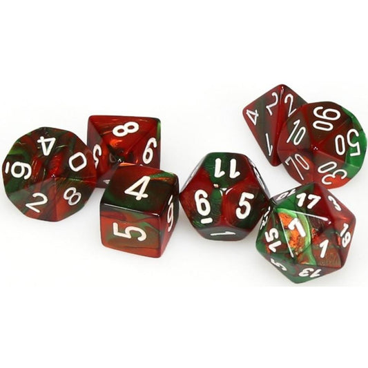 7 Polyhedral Dice Set Gemini Green-Red / White - CHX26431